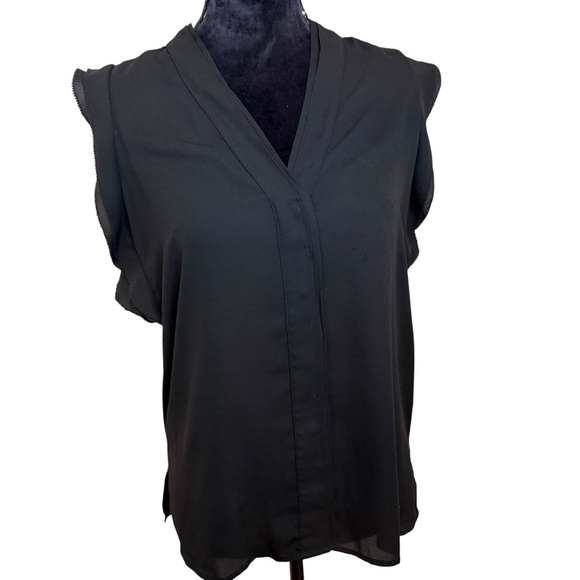 Karl Lagerfeld Sheet Black Sleeveless Blouse with Notched Collar - Picture 1 of 10